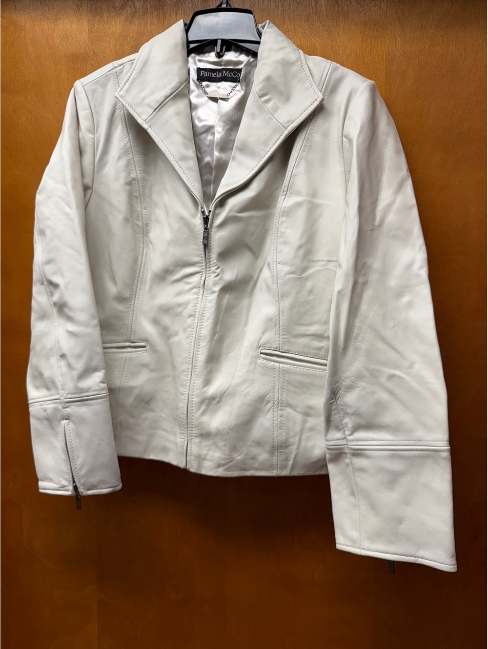 Pamela McCoy Off-White Genuine Leather Jacket Womens Size Large
